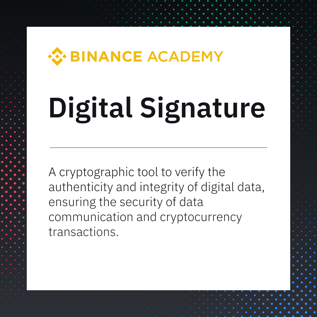 BinanceAcademy's tweet photo. In the context of cryptocurrencies like #Bitcoin , a digital signature system typically follows three steps:

1⃣ Hashing the data
2⃣ Signing
3⃣ Verifying

Doesn't make sense? Read more 👇
https://t.co/lXIwN2Pwwr https://t.co/XwJ5JVzfM6