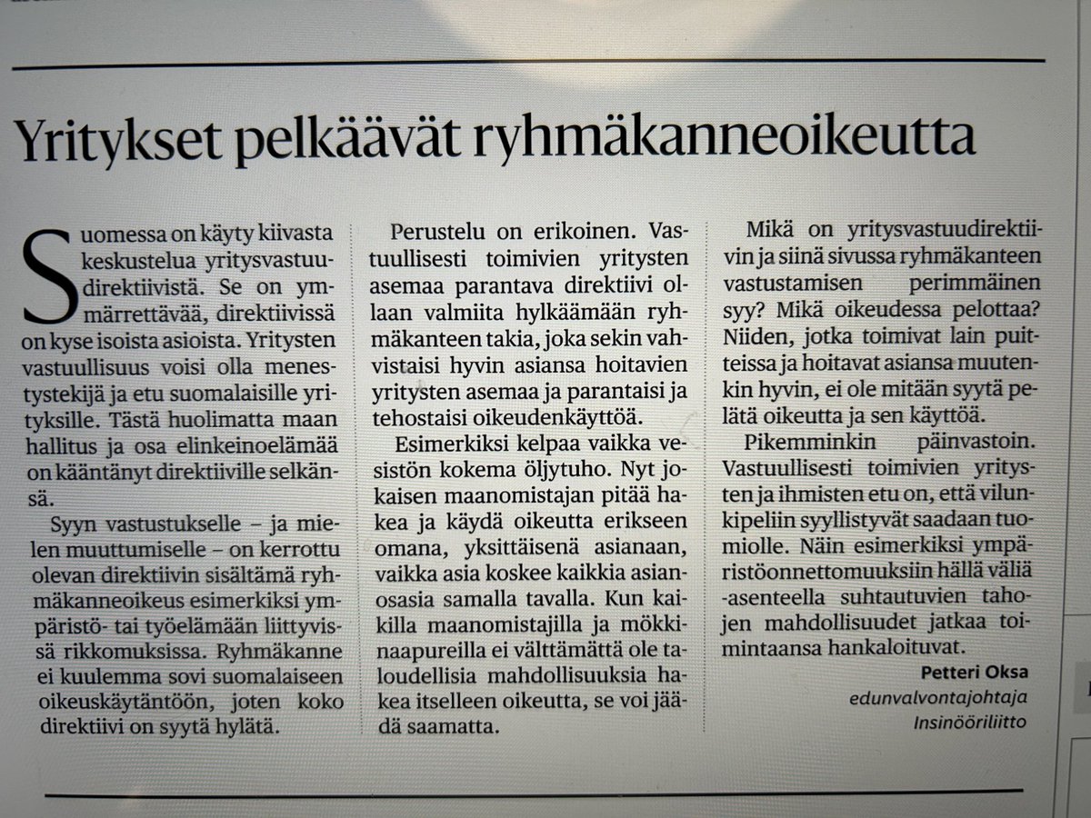 On vaikea ymmärtää, mikä yritysvastuussa ja ryhmäkanteessa pelottaa