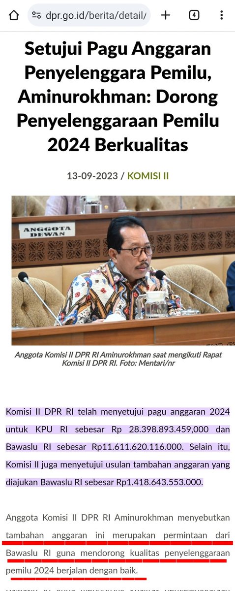 dwioktariyadi's tweet photo. Yg meminta kenaikan anggaran adalah Bawaslu saat Rapat dgn Komisi II DPR RI termasuk kenaikan gaji nya utk Periode 2024 pd rapat September 2023 lalu.

Ketika Pemerintah menerbitkan payung hukumnya, yg dicemooh Pemerintah (Presiden). Memang sih media ini suka bikin judul utk memancing reaksi orang memaki² bagi yg minim literasi.

Sabar ya Pak Jokowi...🔥🔥🔥

Btw : Pak Saan Mustopa dan Pak Aminurokhman dari partai apa sih kok malah setuju kenaikan tsb..😏😌😞