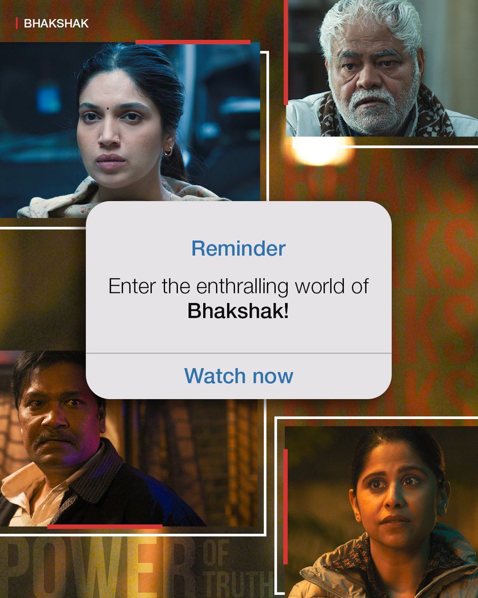 Red Chillies Entertainment (@redchilliesent) on Twitter photo Watch the fearless journalist defy all the odds to hold the culprits accountable.
#Bhakshak, a film inspired by true events, watch now only on Netflix!
#BhakshakOnNetflix <a href="/bhumipednekar/">bhumi pednekar</a> <a href="/imsanjaimishra/">Sanjay Mishra</a> #AdityaSrivastava @saietamhankar <a href="/surya_sun1990/">Surya</a> <a href="/justpulkit/">Pulkit</a> <a href="/Njyotsana/">Jyotsana Nath</a> Watch the fearless journalist defy all the odds to hold the culprits accountable.
#Bhakshak, a film inspired by true events, watch now only on Netflix!
#BhakshakOnNetflix <a href="/bhumipednekar/">bhumi pednekar</a> <a href="/imsanjaimishra/">Sanjay Mishra</a> #AdityaSrivastava @saietamhankar <a href="/surya_sun1990/">Surya</a> <a href="/justpulkit/">Pulkit</a> <a href="/Njyotsana/">Jyotsana Nath</a>
