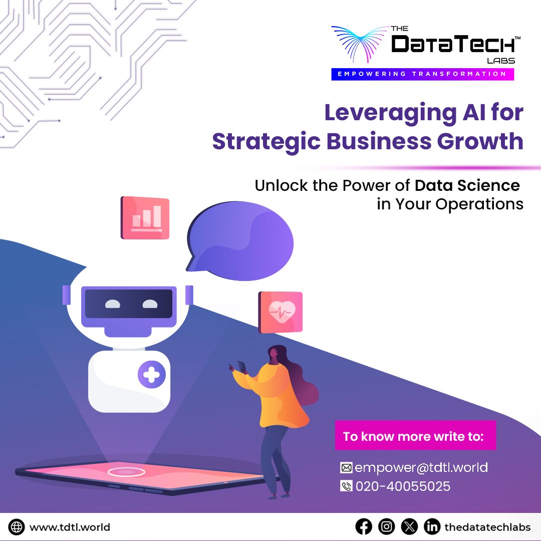 thedatatechlabs's tweet image. Discover how Artificial Intelligence (AI) and Data Science are not just buzzwords but essential tools for driving business growth in the digital age.

🔗tdtl.world

☎️ 020-40055025

💌 empower@tdtl.world

#AIBusinessGrowth #DataScienceRevolution #TheDataTechLabs