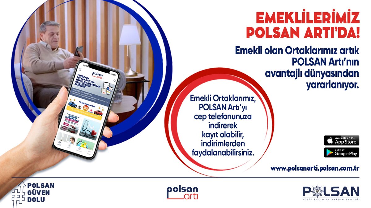 Emeklilerimiz POLSAN Artı’da! Emekli Ortaklarımız, POLSAN Artı’yı cep telefonunuza indirerek kayıt olabilir, indirimlerden faydalanabilirsiniz. #POLSANGüvenDolu #ArtısıÇok