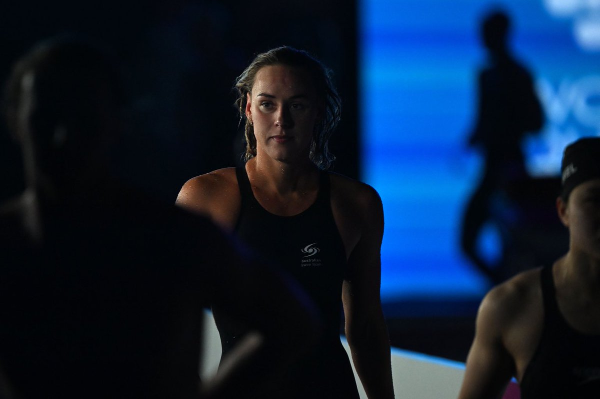 🐬 Eyes focused, mind focused, game on: Brianna Throssell ahead of today’s 200m freestyle heat at the World Aquatics Championships in Doha. ⁦@WorldAquatics⁩ #AQUADoha24 Go Dolphins 🐬 🐬 Pics courtesy of delly.thephotographer