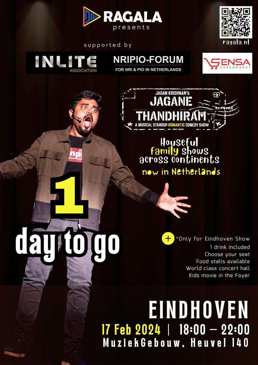 Ragala_nl's tweet photo. Just 1 day to go! Book you tickets soon at https://t.co/dOGzBOhhE5 Tamil Musical Standup Comedy by @jaggenius | Supported by @sisar_bv @inlite @nripio_forum @Inlite_NL 
#jaganethanthiramnetherlands #TamilStandupcomedy #amsterdam #eindhoven https://t.co/b7ly6iF6tU