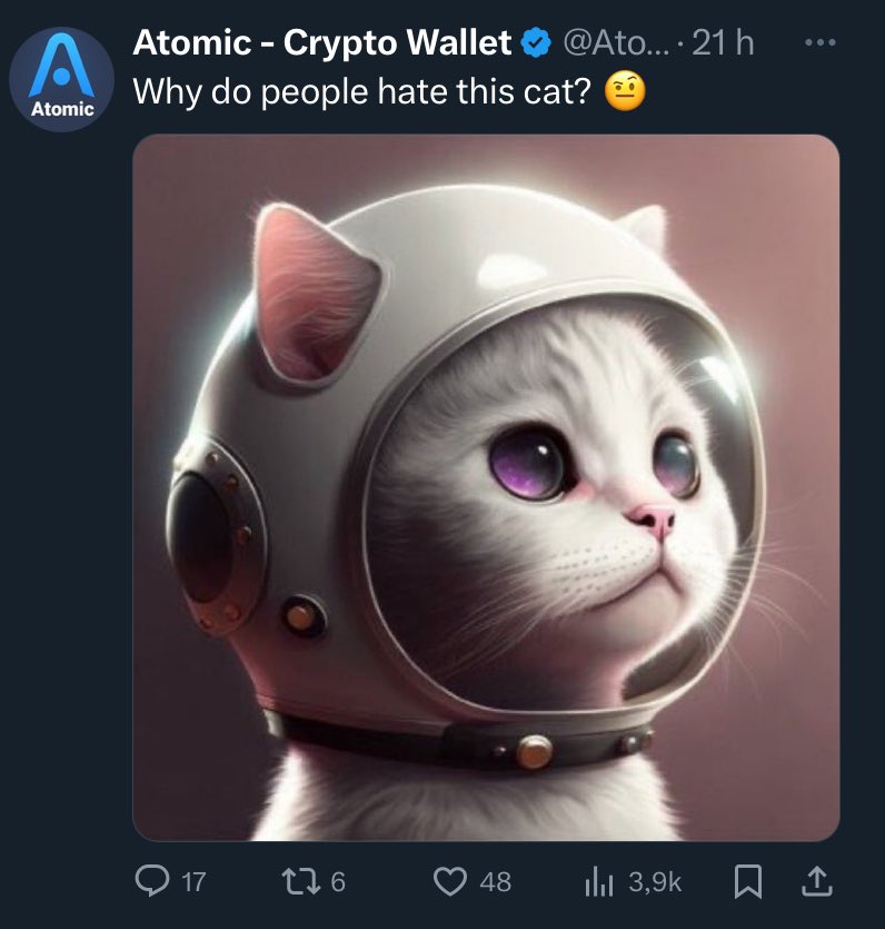 I don't hate this cat, I HATE <a href="/AtomicWallet/">Atomic - Crypto Wallet</a> since #atomicwallethack…☠️ 

They stole $33,000 of crypto from my Atomic Wallet 🤬