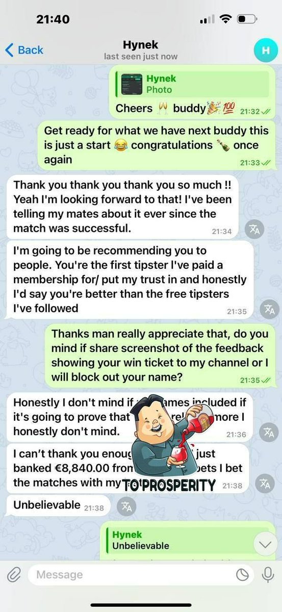 Kaaaboom we won congrats 😍 💥  🎊 

Big win on this huge return guys the harder you work for something, the greater you'll feel when you achieve it.

Next bets is ready now, Click and join now 
👇👇👇
t.me/+nI7G99zjTsk0N…

t.me/+nI7G99zjTsk0N…

t.me/+nI7G99zjTsk0N…