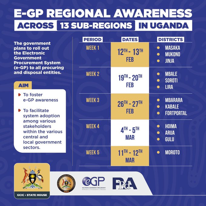 The @GovUganda through @mofpedU in collaboration with @PPDAUganda @NITAUganda1, and @MoICT_Ug, intends to roll out the e-GP system to all Procuring and Disposing Entities within the next two Financial Years, 2024/2025 and 2025/2026. #PPDARegulations2023 #ProcurementThatDelivers