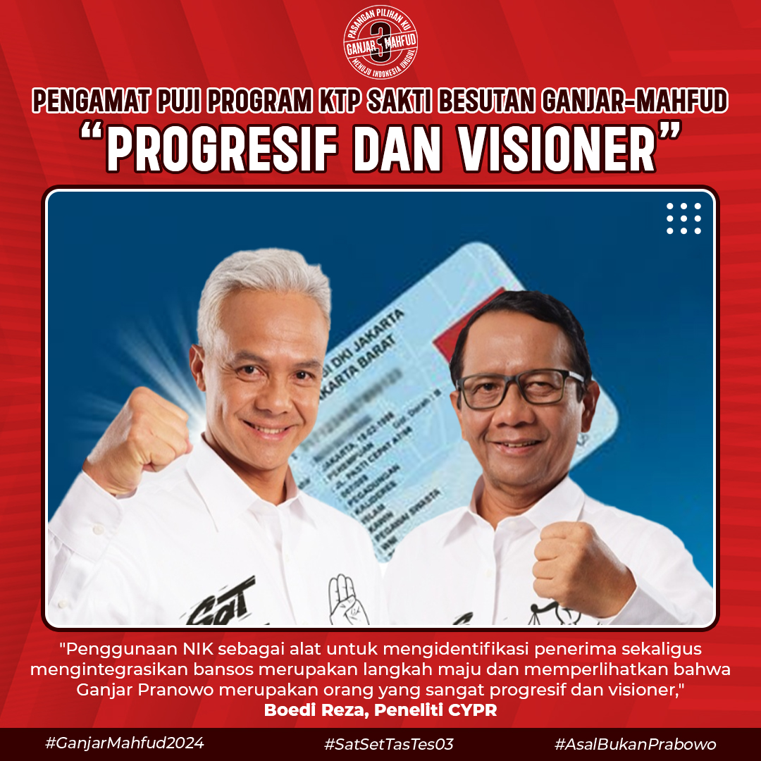 Pengamat Politik Puji Program KTP Sakti Besutan Ganjar - Mahfud: Progresif Dan Visioner.

Ganjar - Mahfud Serangan Fajar Unilever Israel Rosan Dirty Vote Papua