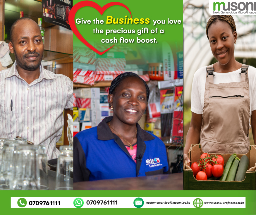 In the spirit of gifting loved ones this Valentine's, we would love to assist you in gifting your business with a capital boost by giving you a business loan today!

Apply by visiting our nearest branch or call us on 0709761111
#valentine2024 #businessloans