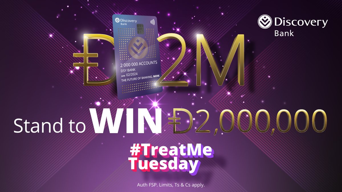 Discovery_SA's tweet photo. WIN 2 MILLION #DISCOVERYMILES💪
To celebrate that Discovery Bank is 2 Million Accounts strong, we’re giving R200,000* to ONE winner! #TreatMeTuesday *T&amp;Cs apply

To enter:
🤩 Follow us on X
📝 Quote post what you love about Discovery Bank, use #DiscoveryBestBank, and tag a friend https://t.co/dFmx9QAQdr