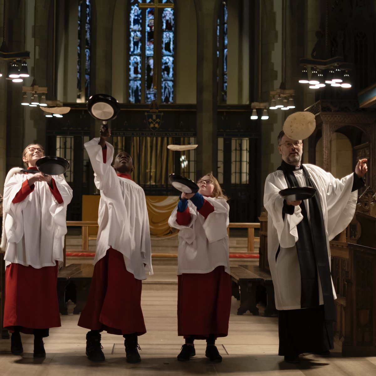 engcathedrals's tweet photo. Pancake day and @bfdcathedral were up bright and breezy to get cracking. 
Some good height on the toss being shown too. 
#PancakeDay #PancakeToss #Bradford #BradfordCathedral https://t.co/VYC6KyDwjk
