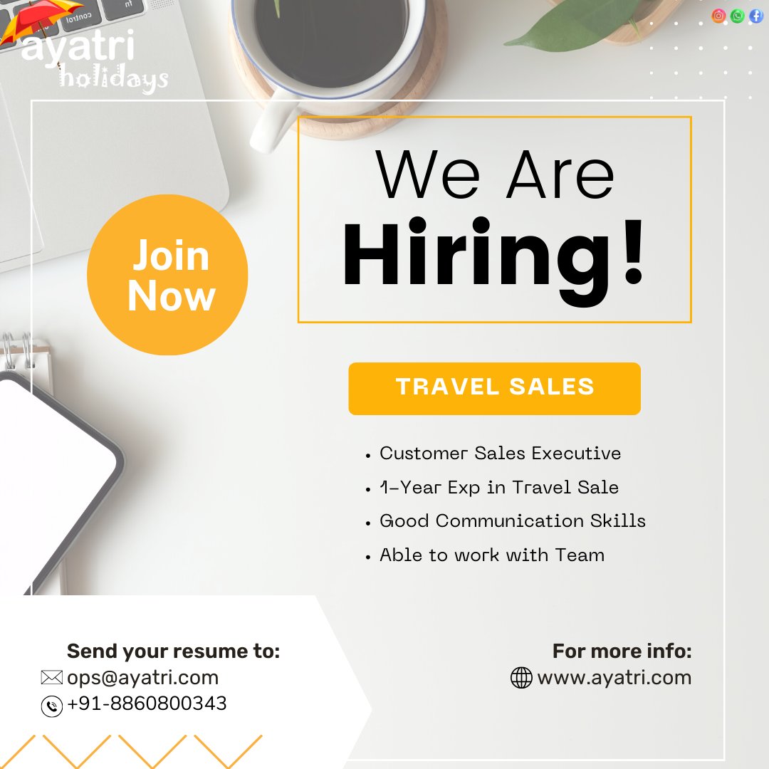 ayatriholidays's tweet photo. We are looking for a Travel Sales Executive
#saleshiring #hiring #salesjobs #sales #b #salesjob #bsales #saas #job #techsales #hiringnow #vacancy #salesmemes #salesprofessionals #gethired #titanhouse #salessuccess #dcsales https://t.co/EB40LmBMK4