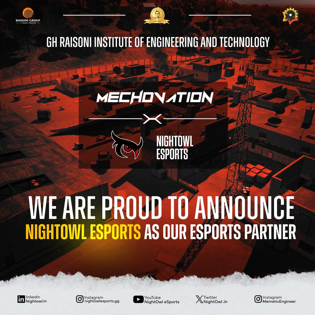Nightowl_In's tweet photo. Excited to announce our partnership with @raisoniworld of Institutes as the official Esports partner for their upcoming college fest! 

Join us for the ultimate BGMI LAN event, where gaming meets competition and camaraderie. Let's level up together! #Esports #gaming #raisonigroup https://t.co/sPfj8wSaa9