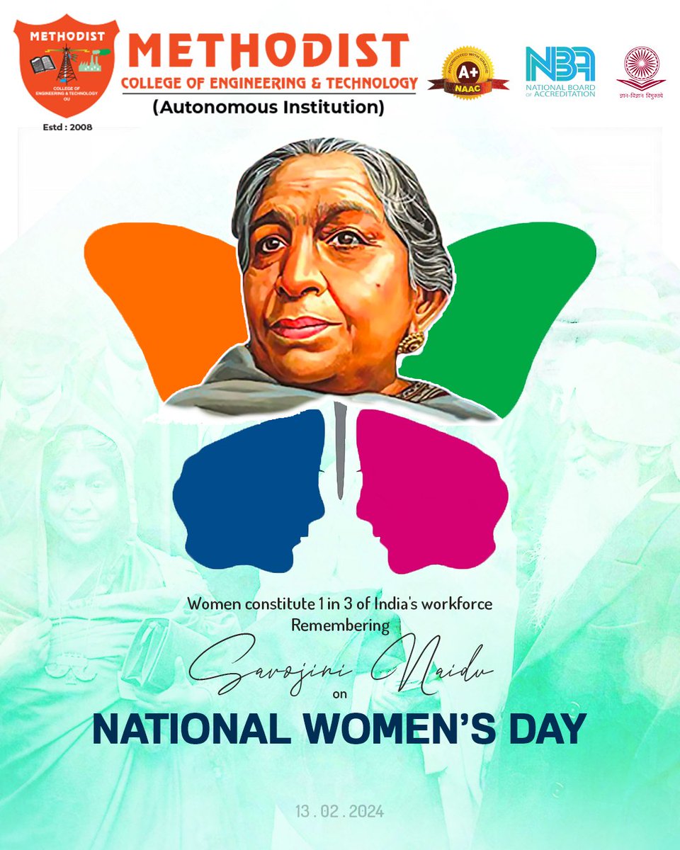 MCETHyderabad's tweet photo. Did you know, in some parts of India, only 15% of women pursue higher education? Let's break stereotypes and promote education as the key to #WomenEmpowerment!
   
#MCET #NationalWomensDay #WomensDay #SarojniNaiduJayanti #FirstWomanGovernor #SarojniNaidu #NightingaleOfIndia https://t.co/2j3AkDSjtr