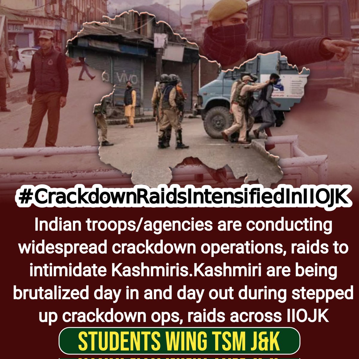 arshidawan101's tweet photo. #CrackdownRaidsIntensifiedInIIOJK

    •Indian troops/agencies are conducting widespread crackdown operations, raids to intimidate Kashmiris
    •Kashmiri are being brutalized day in and day out during stepped up crackdown ops, raids across IIOJK https://t.co/oNAoAQxqGc
