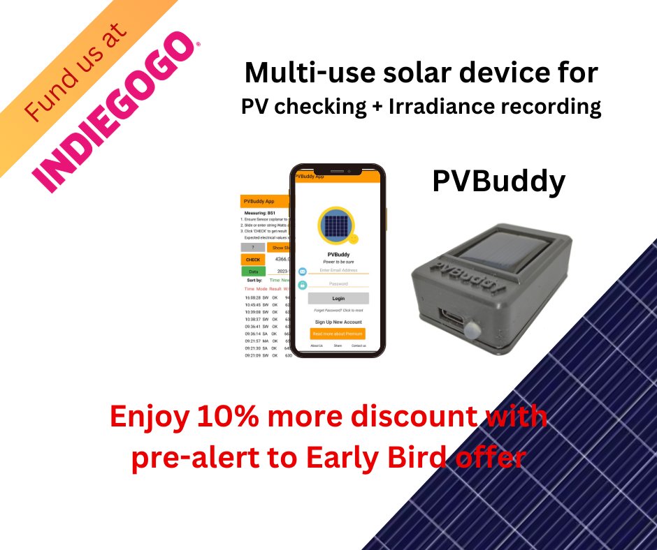 kgmyaccnt's tweet photo. @TeamCrowdfund Hi fellow backers
We are launching at Indiegogo in March our new solar meter to check your PV solar system safely and easily.
Find out more and sign up early interest here https://t.co/5G0SnyI10x https://t.co/aAwTAmiM24