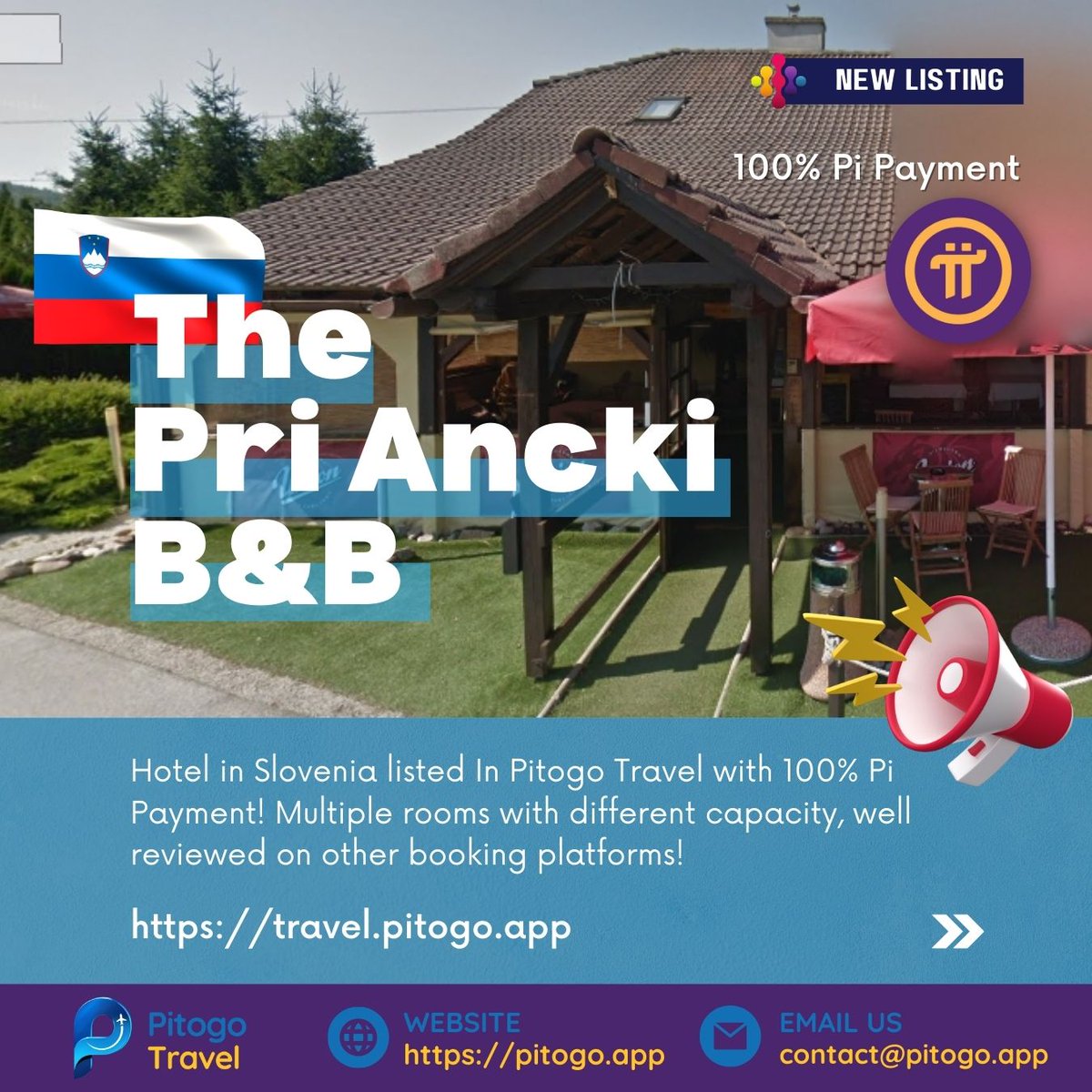 Exciting news for Pi pioneers in Slovenia! 🎉 Pri Ancki B&amp;B in Ljubljana suburbs is now listed on Pitogo Travel, accepting full Pi payments! Book your stay with Pi cryptocurrency today: vist.ly/344ha #PiPayments #SloveniaTravel 🇸🇮