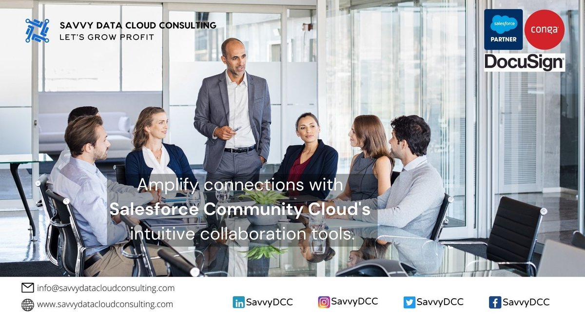 Amplify connections with Salesforce Community Cloud's intuitive collaboration tools.
Read more: buff.ly/3JcO4HB 
#salesforcecommunitycloud #salesforce #communitycloud #customersuccess #customerssuccess #sales #solutions #customersuccessmanager #crm #Cloud #savvydatacloud