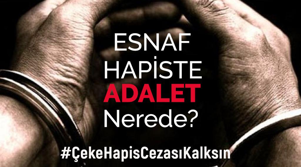 - Çek mağduru Esnaf 6. Ay’dır Cezaevinde kime faydası var.? 

- Alacaklı alacağını alamadı,

- Borçlu işini kaybetti,

- ÇEK  AFFI ÇIKARIN  Esnaf işini kursun borcunu ödesin.  

BORÇ HAPİSTE ÖDENMEZ
#CEKEHAPİSCEZASIKALKSIN
<a href="/RTErdogan/">Recep Tayyip Erdoğan</a> 
<a href="/yilmaztunc/">Yılmaz TUNÇ</a> 
<a href="/_cevdetyilmaz/">Cevdet Yılmaz</a>