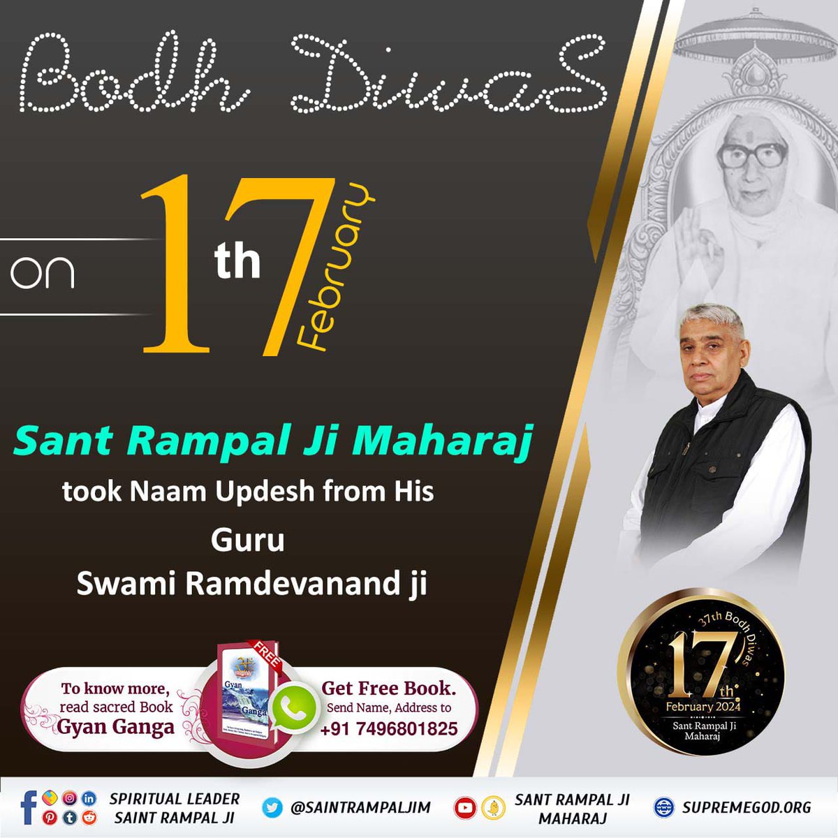 #17Feb_SantRampalJi_BodhDiwas
Bodh Diwas of "World-Victorious Sant Rampal Ji Maharaj"
Under the leadership of Sant Rampal Ji Maharaj, Hindustan (India) will be Established as the World Religious Leader.
4Days Left For Bodh Diwas