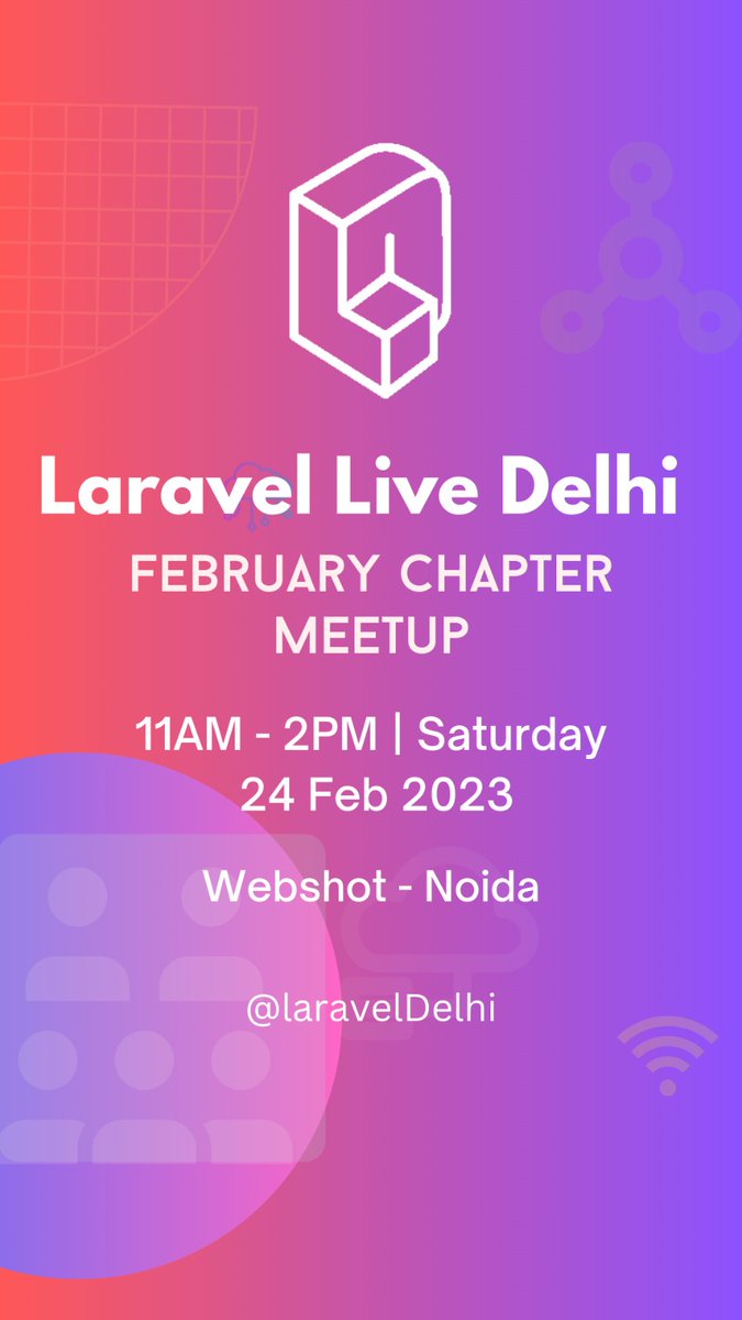 Webshot (@webshot_in) on Twitter photo This time, the <a href="/LaravelDelhi/">LaravelLive Delhi | Meetups | Networking & more</a> February Tech Meetup will be held on the #webshot office premises, Noida Sector 15, and Do join the Tech Event on 24th February.
See you all soon 🌟
#laravellive #tech #meetup
<a href="/coderRajput/">Aps Rajput | Webshot</a>
<a href="/nikk_nv/">Nikhil Singh Payaal</a> This time, the <a href="/LaravelDelhi/">LaravelLive Delhi | Meetups | Networking & more</a> February Tech Meetup will be held on the #webshot office premises, Noida Sector 15, and Do join the Tech Event on 24th February.
See you all soon 🌟
#laravellive #tech #meetup
<a href="/coderRajput/">Aps Rajput | Webshot</a>
<a href="/nikk_nv/">Nikhil Singh Payaal</a>