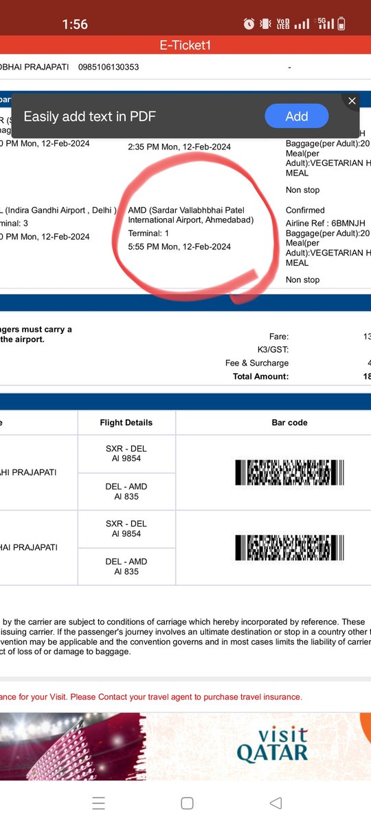 NoraOzza's tweet photo. @airindia @AirIndiaX  At that time no one take responsibility for next flight book for us and that is last air India flight (DEL to AMD - AI 531 )they didn't solve their confusion because of their mistake we didn't get boarding for next flight that was last flight ( DEL to AMD). https://t.co/XfwrBV0jzT