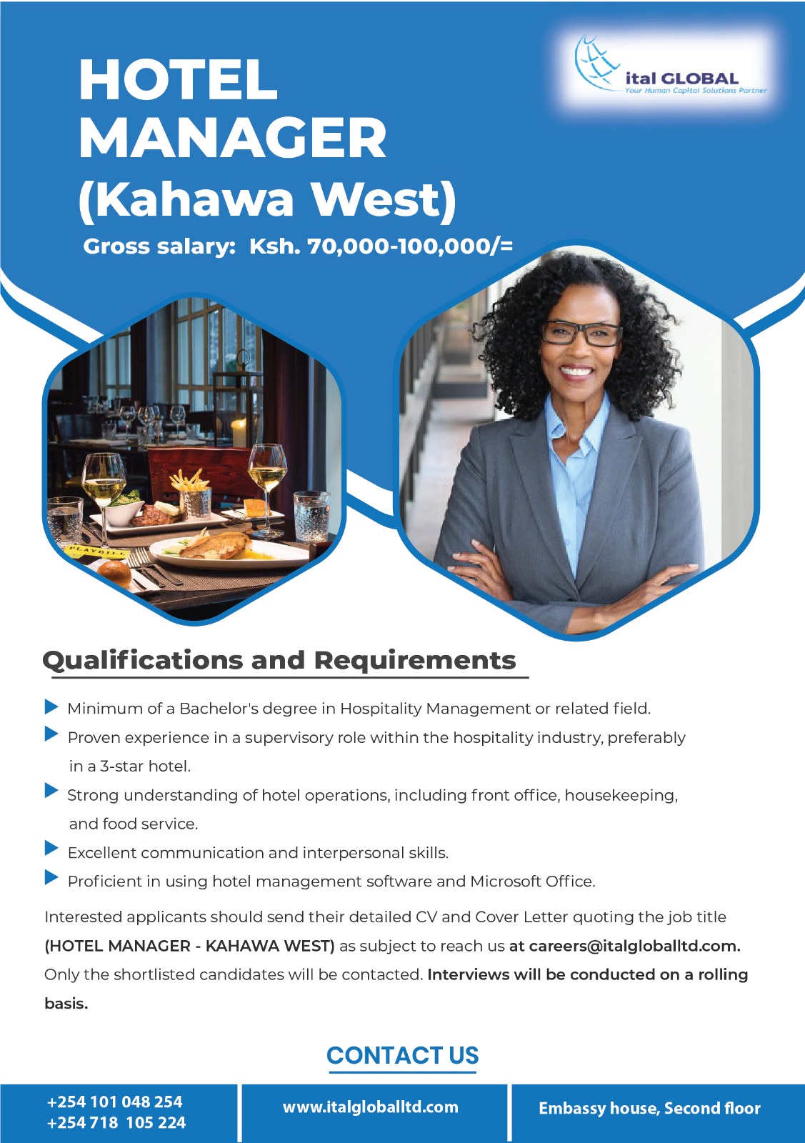 Ital Global Ltd on X: &ldquo;Hotel Manager Vacancy! One of our clients 