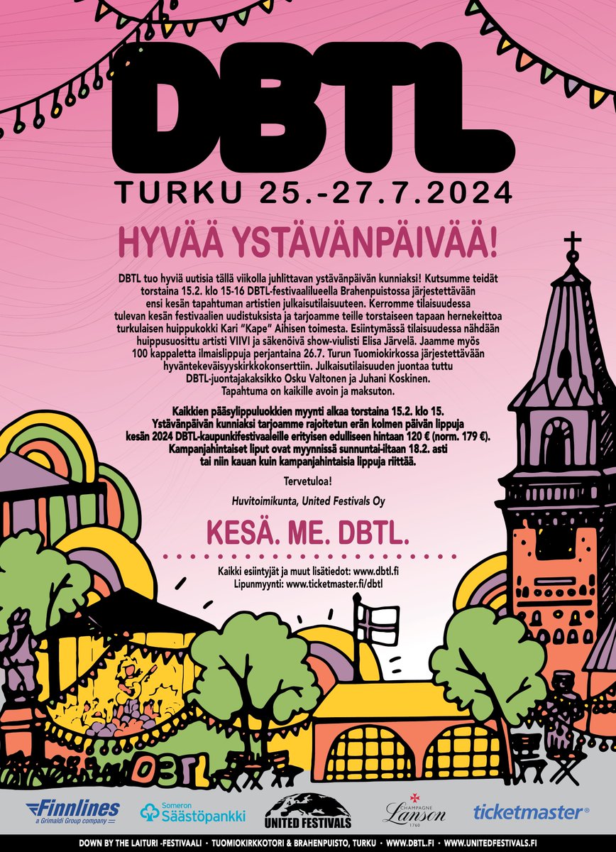 DBTL_Festivaali's tweet photo. Tervetuloa torstaina 15.2. klo 15-16 järjestettävään DBTL:n julkaisutilaisuuteen! 🥰 Esiintymässä nähdään mm. huippusuosittu artisti VIIVI. 😍 Tapahtuma on kaikille avoin ja maksuton. 👌

👉 Lisätiedot: https://t.co/UgQAxAgKDv

#dbtl #dbtl2024 https://t.co/3fLtl9FzUl