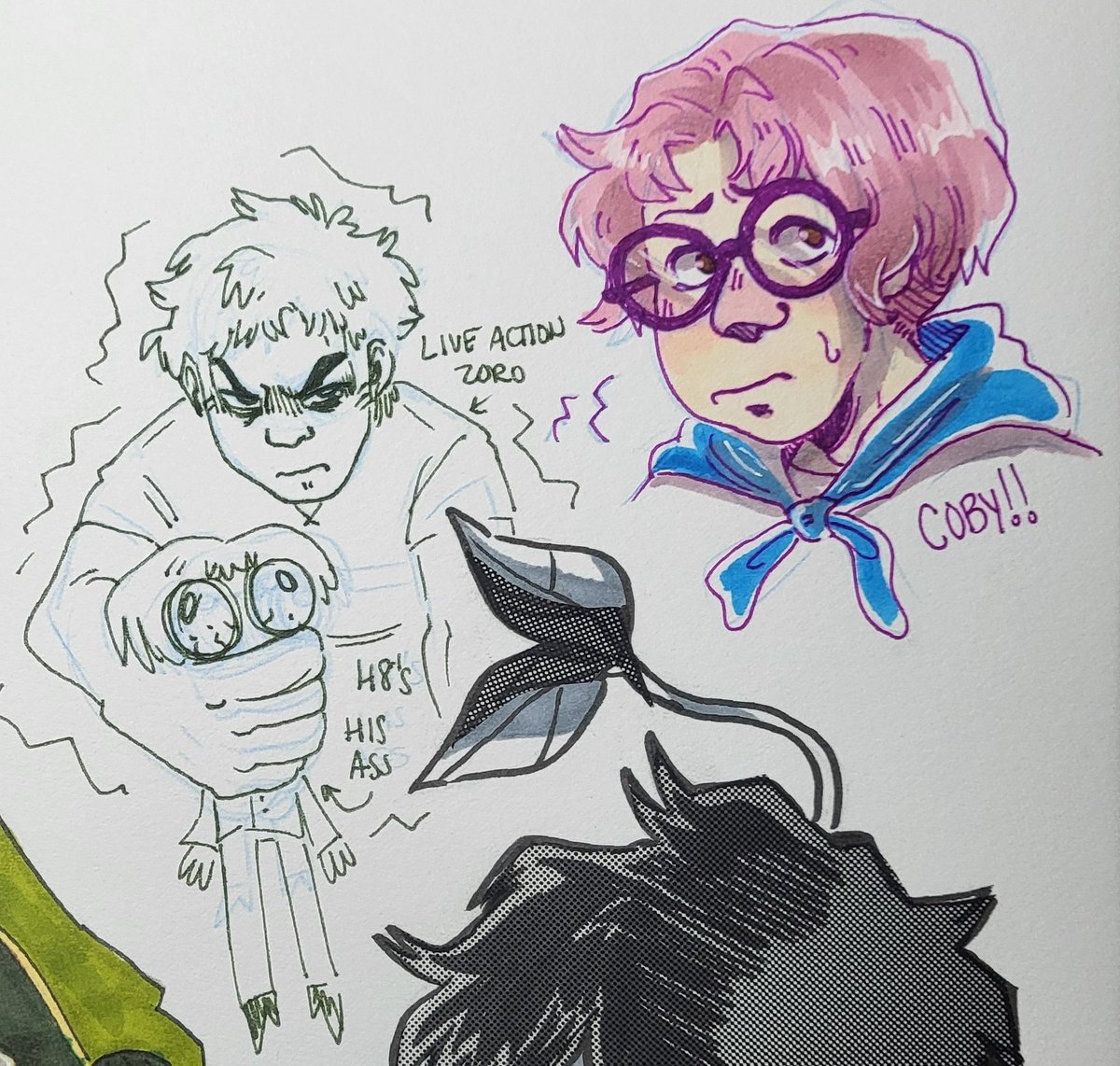 Starrylolwhy's tweet photo. Live action OP doodles 🙏 Zoro HATES Helmeppo and I think that's amazing #ONEPIECE
#liveactiononepiece #opliveaction #netflix https://t.co/EtCWDLUWsO