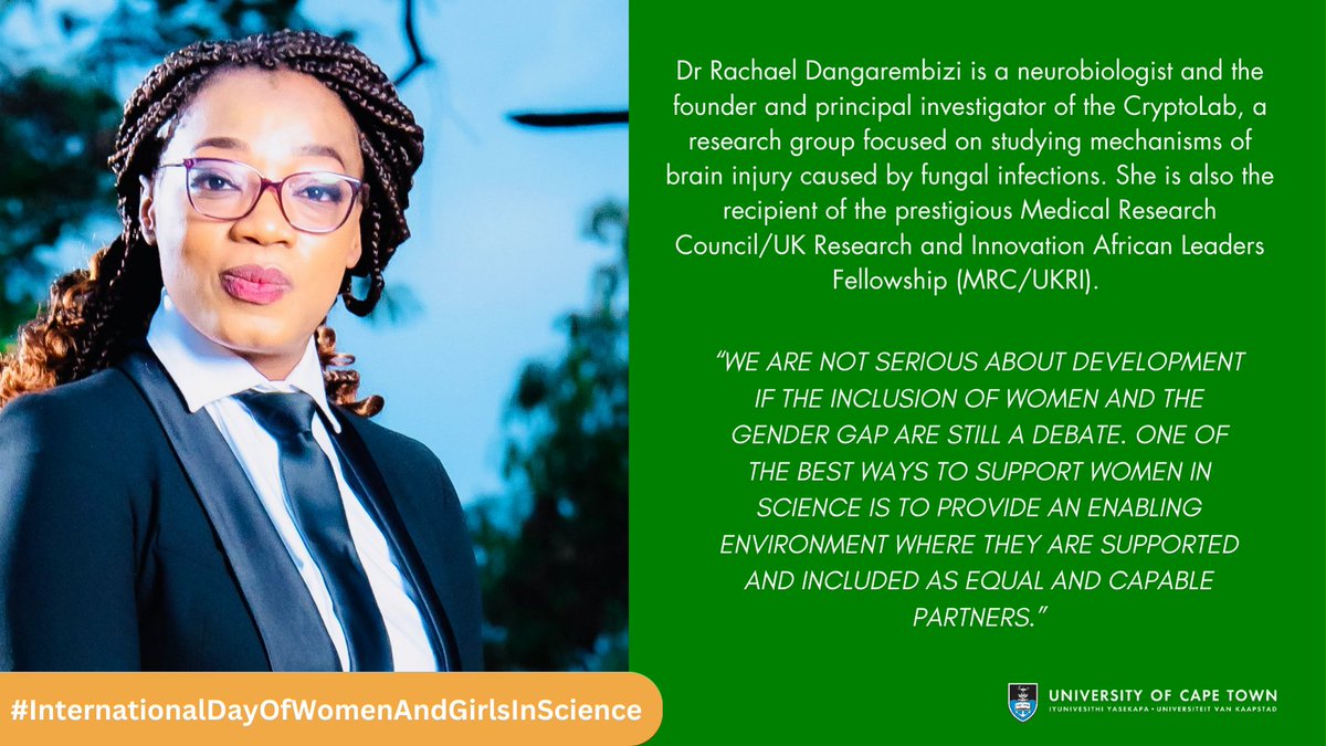 Closing the gender gap in #STEM, according to @UCT_news' Dr Rachael Dangarembizi, is instrumental to overcoming developmental challenges by recognising and addressing the existence and persistence of gender biases, barriers, and disparities. #WomenInScience