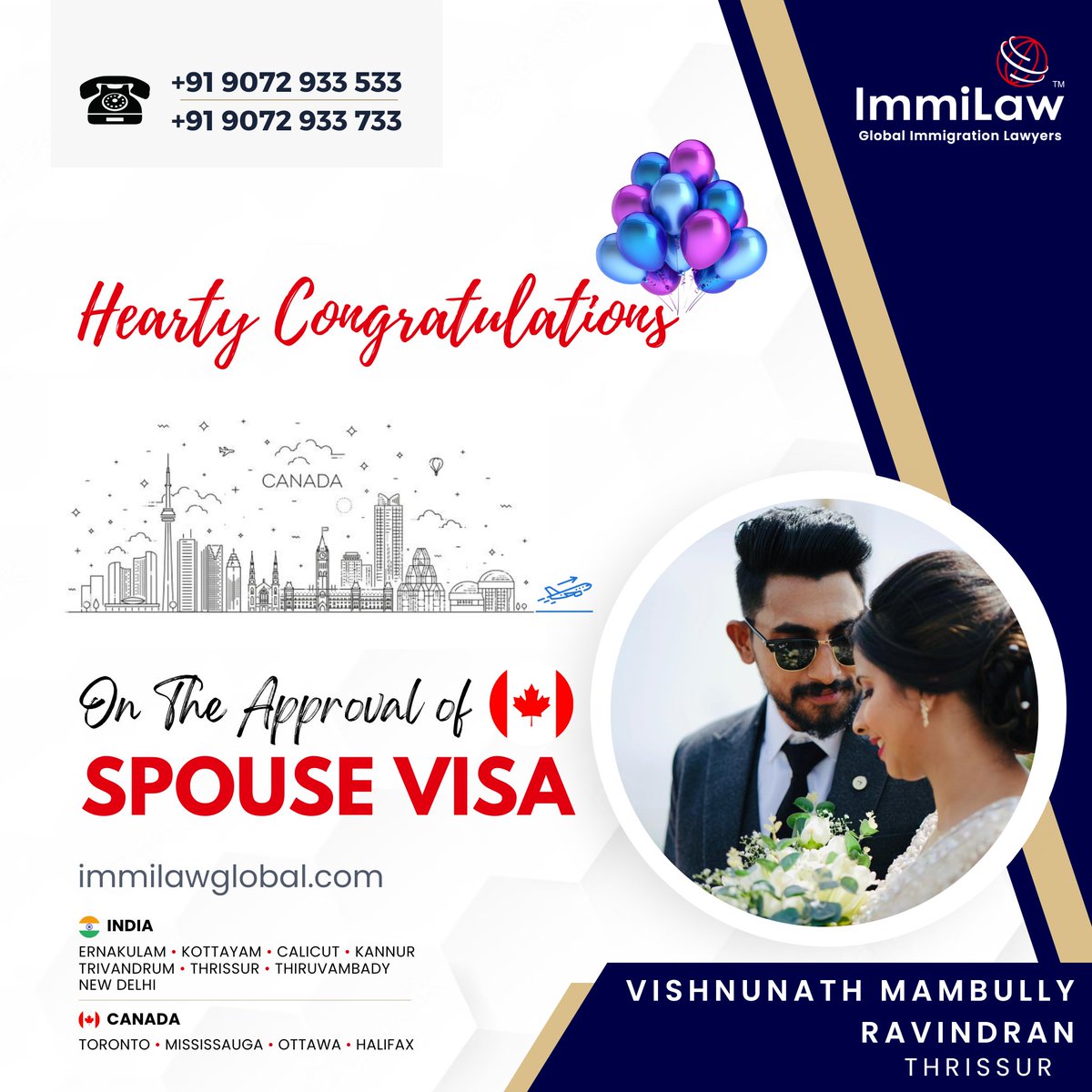 immilawglobal's tweet image. 🎉 Exciting News! 🌍✨

👫Vishnunath Mambully Ravindran just secured a Spouse Visa Permit! 🇨🇦✨

👏 Congratulations on this significant achievement! 🎉

#SpousalOpenWorkPermit #immilawglobalindia #CanadaImmigration