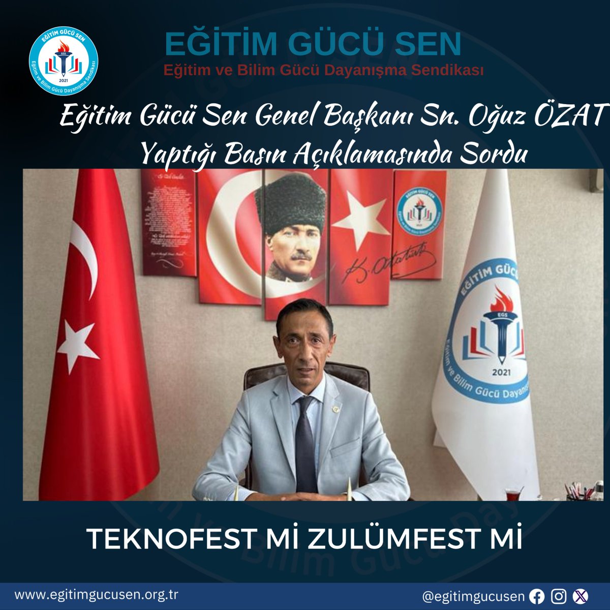 egitimgucusen's tweet photo. Eğitim Gücü Sendikası Genel Başkanı Oğuz ÖZAT okullardaki proje dayatmalarına tepki gösterdi. ÖZAT, okul müdürlerinin hatta İl-İlçe Milli Eğitim Müdürlerinin öğretmenlere günlerdir Teknofest Projelerine başvuru yapmaları konusunda baskı yaptığını, okullardan öğretmen sayısının neredeyse on katı sayıda proje istediklerini söyledi.
ÖZAT, sosyal medya üzerinden verdiği tepkide "Teknofest, okullarda öğrenci ve öğretmene artık zulüm olmuştur. 1500 öğrencili, 70 öğretmenin bulunduğu okulu Şube Müdürü arıyor, 750 teknofest projesi istiyor. 
Adana Yüreğir'de ilçede 4186 başvuru olmuşmuş, yetersizmiş, hedef 25 binmiş. Bu sayıları isteyen müdürlerin aklı alıyor mu? Kendi mantıklarına, proje mantıklarına uyuyor mu istedikleri? 
Denizli'de okul müdürü İlçe Milli Eğitim Müdürümüzün mesajını iletiyor; “Müdürümüzün rica/talimatı gereği Teknofeste başvuruların artırılması gerekmektedir katılımlarınızı rica ederim.”
Her şey bir tarafa, tüm sorunlar, talepler önemsiz. Yeter ki proje yapılsın, İl-İlçe Milli Eğitim Müdürleri oralarda fotoğraf çektirsin. Okul müdürleri de üstlerinin baskısına maruz kalıyor. Arada kalıyor ne yapacaklarını şaşırıyorlar.
Sosyal medyada ilgili yerleri etiketleyerek kendini göstersin. Öğretmen, öğrenci, okul kimin umurunda?
Akla ziyan bir şekilde istenilen bu proje sayılarının hikmeti nedir? Cumhurbaşkanımızın damadının projesine rekor katılımlarla “Aferin” yarışına mı girdiniz? Bu yaranma dertleri yüzünden okullar okulluktan çıkıyor. Öğretmenler derslerinden çok proje için zaman harcamak zorunda bırakılıyor.
Artık dursun bu hem öğretmene hem öğrenciye yapılan zulümfestler. Öğretmenin işi eğitim öğretim mi yoksa proje mi?
Her ilden benzer şikayetler, mağduriyetler geliyor. Yakından takip ediyoruz. Okullarımızı sizlerin üstlerinize yaranma çabalarınıza malzeme yapmanıza izin vermeyeceğiz.
Sendikamızın proje eylem kararı vardır. Üyelerimiz gönül rahatlığıyla uygulayabilirler. Her koşulda Eğitim Gücü Sendikası üyelerinin yanındadır.” dedi.
https://t.co/nsOXFXuO7w