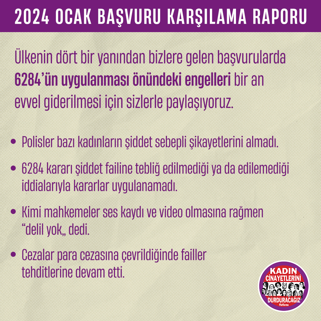 KadinCinayeti's tweet photo. Ocak ayı Başvuru Karşılama Raporumuzdan öne çıkanlar:

▪️Polisler bazı kadınların şiddet sebepli şikayetlerini almadı.

▪️6284 kararı şiddet failine tebliğ edilmediği ya da edilemediği iddialarıyla kararlar uygulanamadı. https://t.co/5cSa7tP4FL