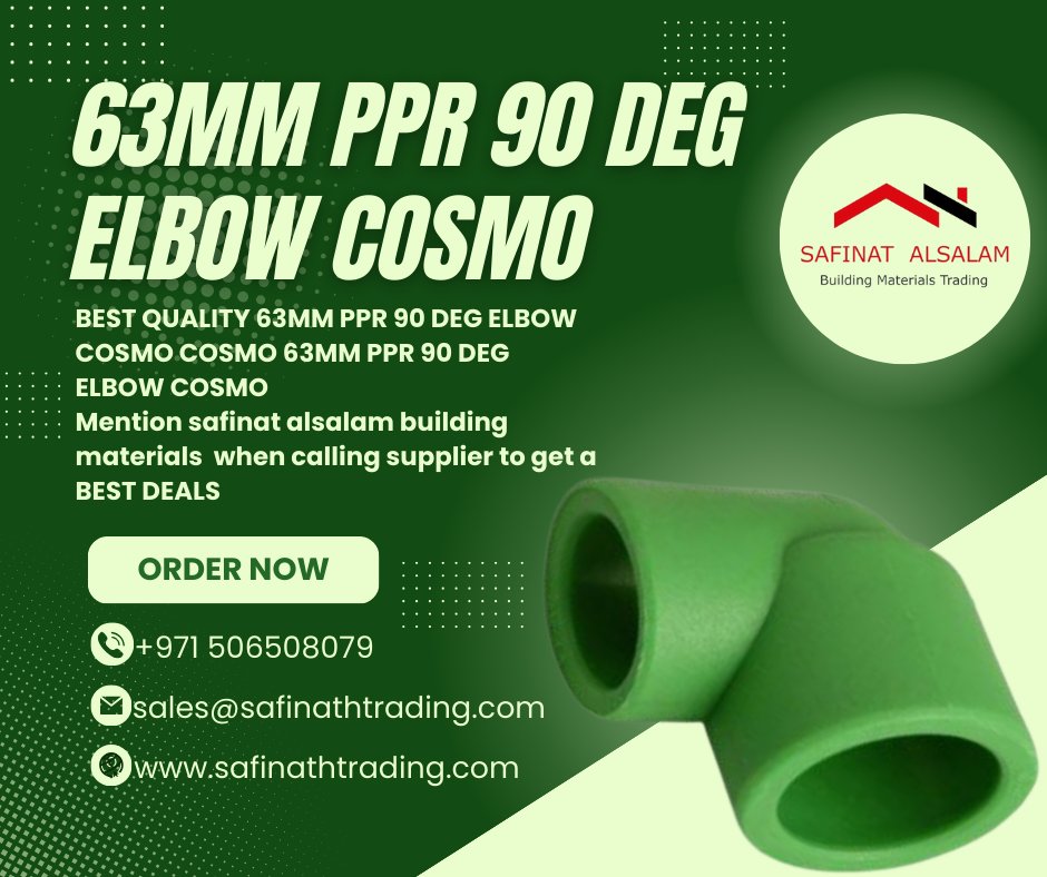 AlsalamSaf19470's tweet image. 63MM PPR 90 DEG ELBOW COSMO

#Plumbingandsanitary #PPRpipe #accessories #Ppraccessories #Pprelbow #PPRElbow #cosmo #Dubai #Sharjah #Uae