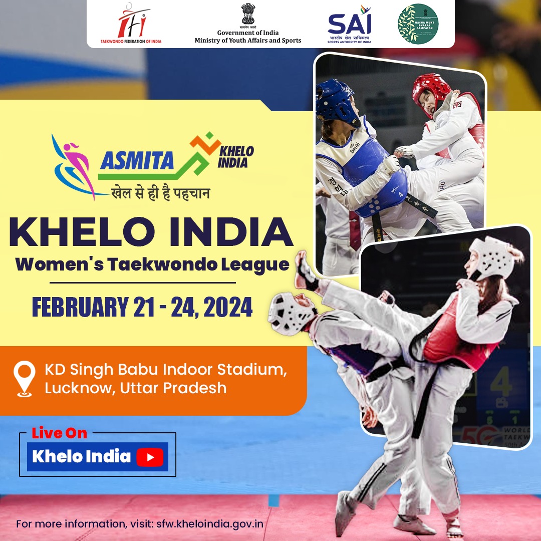Mark your calendars! Experience the electrifying talent and fervor at the #KheloIndia Women's Taekwondo League in Uttar Pradesh ! Get set for an exhilarating spectacle you won't want to miss! #KhelSeHiHaiPehchan