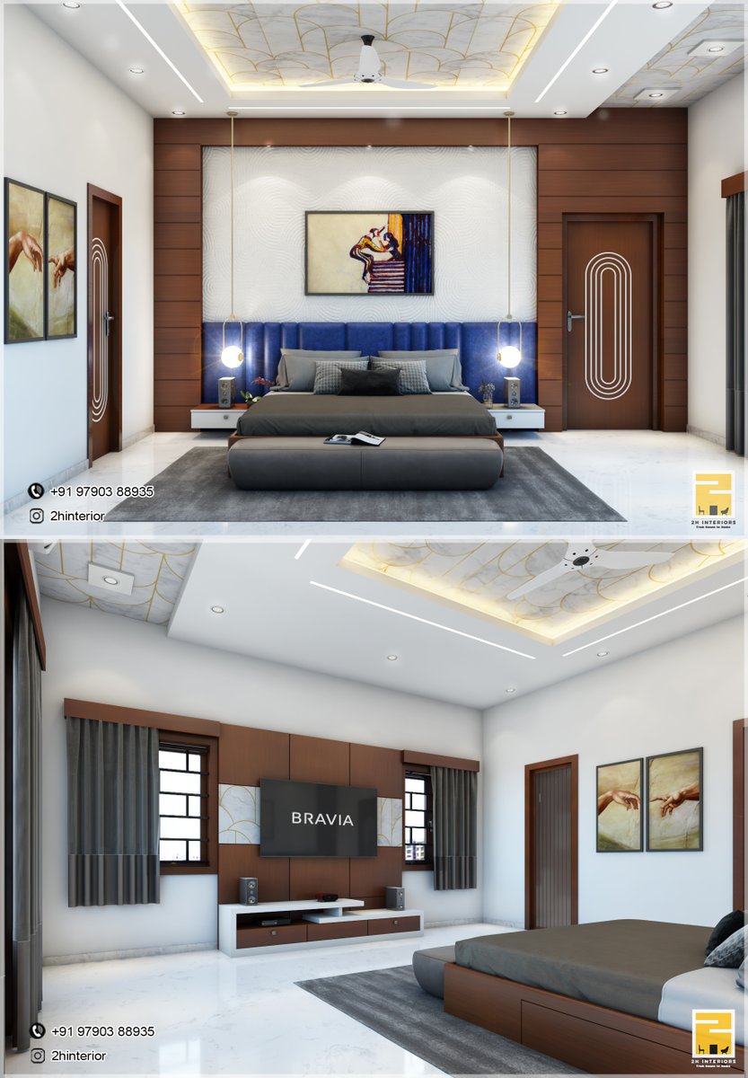2hinteriors's tweet photo. Experience the art of relaxation in a master bedroom retreat. Elegant wallpaper graces the false ceiling, a dedicated TV unit invites entertainment, and a captivating artwork adorns the bed's backdrop🛌
#MasterBedroom #BedroomDecor #LuxuryRetreat #InteriorDesign #homeinspiration https://t.co/GwukfQnKwM