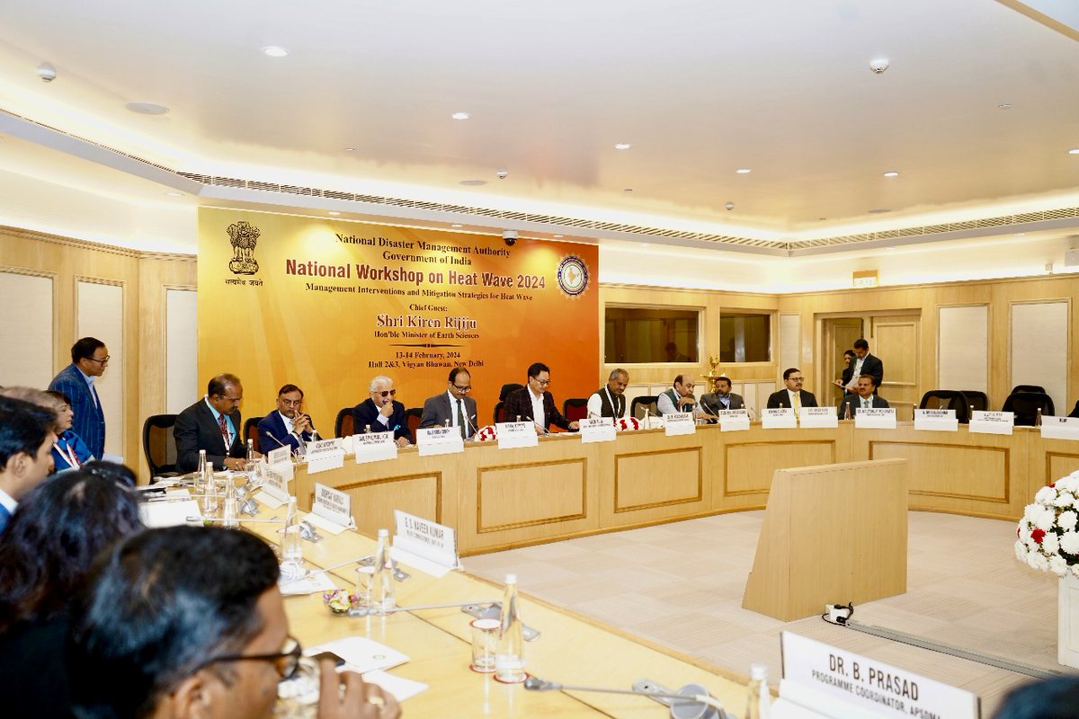 RijijuOffice's tweet photo. Hon'ble Union Minister of Earth Sciences Shri @KirenRijiju ji graced the inaugural session of the National Workshop on Heatwave 2024: Exploring Management Interventions and Mitigation Strategies held in New Delhi. Officials shared insights, exchanged ideas & devised effective strategies to safeguard communities from the adverse impacts of heatwaves, aiming to enhance preparedness, raise awareness & foster resilience in the face of rising temperatures.

@moesgoi @ndmaindia