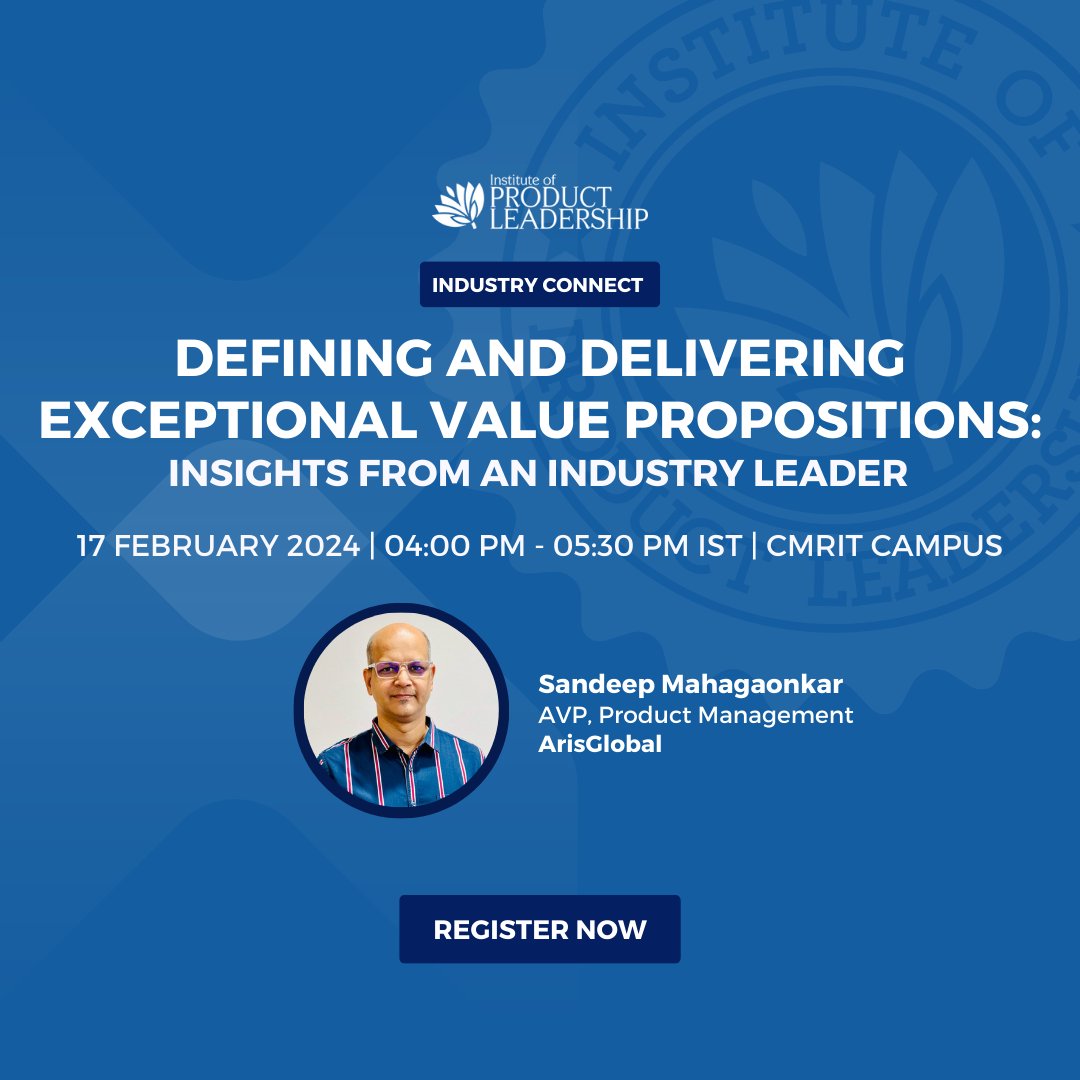 prodleader's tweet photo. Discover the techniques of Defining and Delivering Exceptional Value Propositions
Join us for an exclusive Industry Connect by Sandeep Mahagaonkar, Associate VP of Product Management at ArisGlobal.
#prodleader #IPLevents #valueproposition #productmanagement #productmanager https://t.co/e6GlZSzsMG
