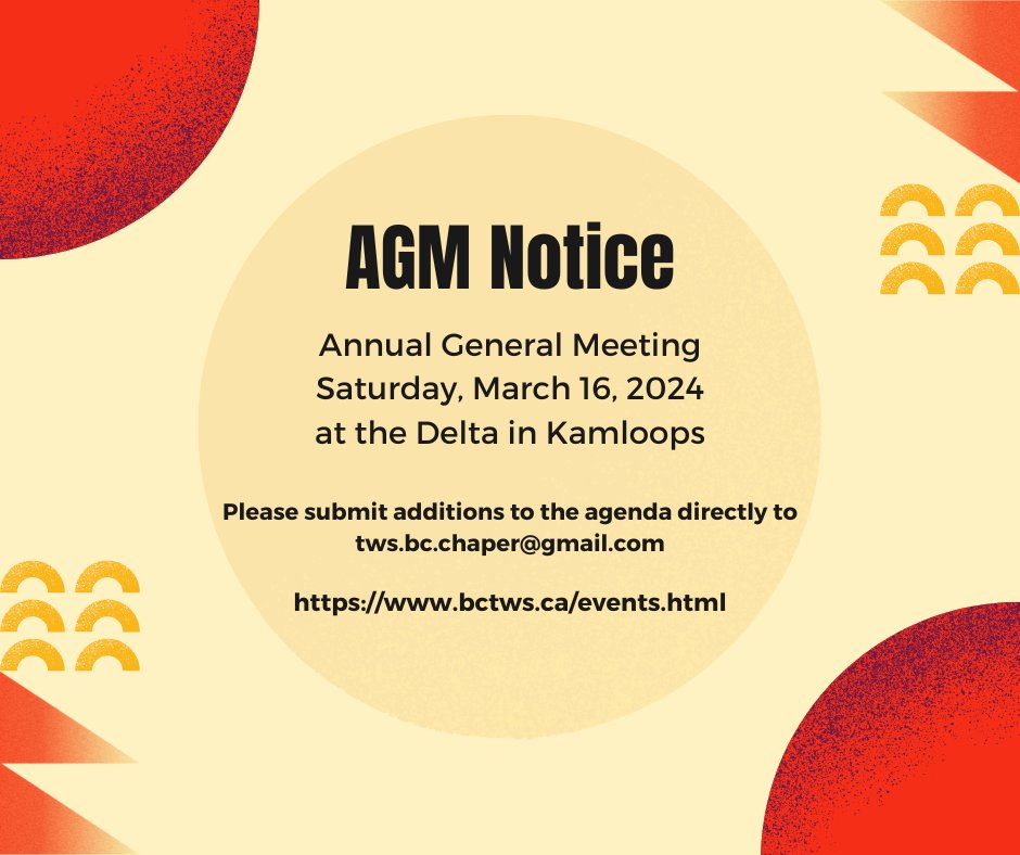This post (and email also sent) is to notify you of the Annual General Meeting occurring Saturday, March 16, 2024 at the Delta in Kamloops, as part of our 3rd Annual Conference. Please feel free to reach out if you have any questions. Looking forward to seeing you in Kamloops!
