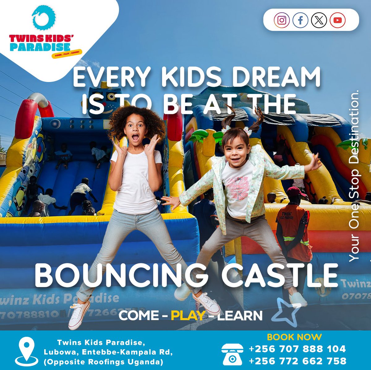 Bouncing Castles available. 
Every kids dream! 
#BouncingCastle #TwinsKidsParadise 
#KampalaCreme
