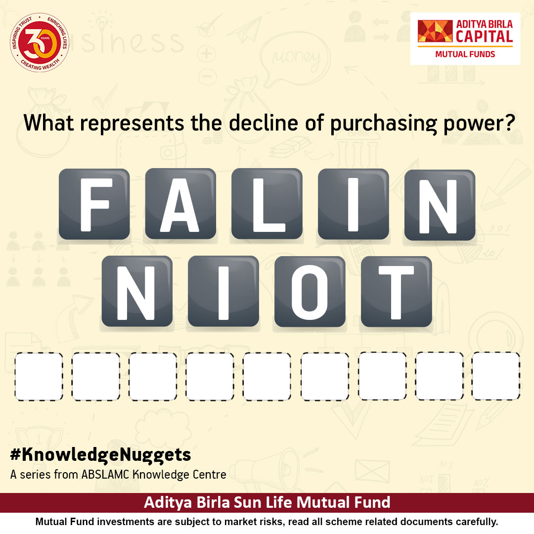 abslmf's tweet image. Unjumble the puzzle.
Here are a few clues:
- Affects savings and investment growth.
- Can influence market and investor behavior.
- Considered when evaluating bond yields.
#ComingUp more such quizzes.
#ABSLMF #KnowledgeNuggets #MutualFundInvestments #JumbledWords #KnowledgeCenter