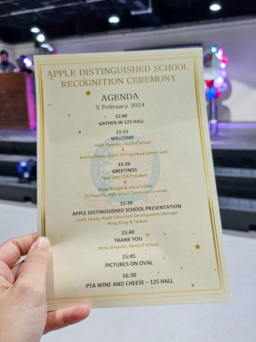 I would like to thank everyone who attended our #AppleDistinguishedSchool Recognition Ceremony, hosted by our PTA and ADS Team at @aishongkong! It provided an overview of our journey so far and was an opportunity to recognize all the work our faculty and students are putting in!