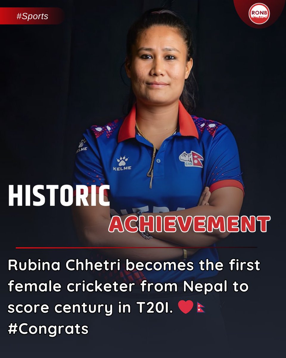 Historic Achievement: Rubina Chhetri becomes the first female cricketer from Nepal to score century in T20I. ❤️🇳🇵 #Congrats

Pic. CAN