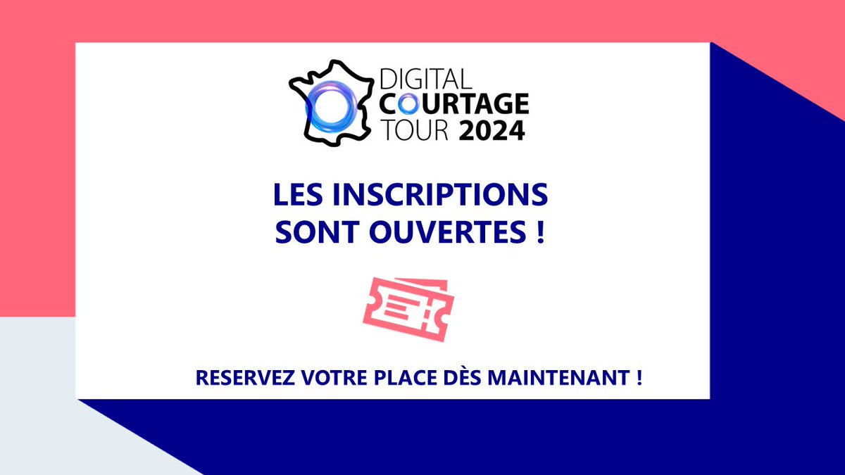 📢 Ouverture des inscriptions au #DigitalCourtageTour !
Inscrivez-vous gratuitement 🎟️ et profitez de :
   🧰 3h de formation éligibles DDA
   💬 rencontres inédites 
Le tout, autour d'un cocktail 🥂

Retrouvez toutes les informations sur digitalcourtagetour.fr 😉