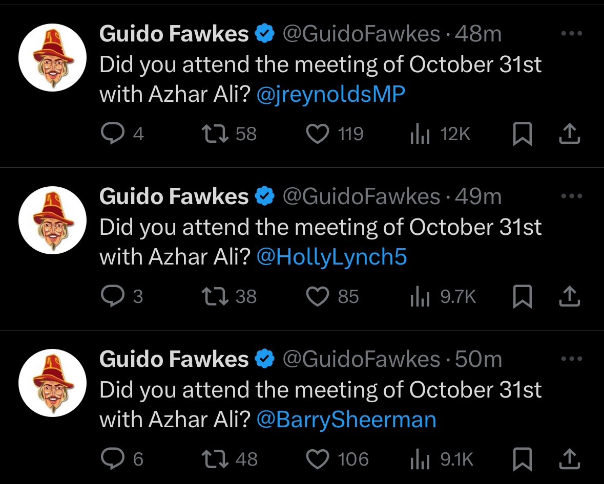 ArchRose90's tweet photo. .@GuidoFawkes is currently asking various Labour MPs such as Angela Rayner, Kim Leadbeater, Barry Sheerman etc if they attended the meeting on October 31st with Azhar Ali.
👀 🍿 https://t.co/FXav4XWura