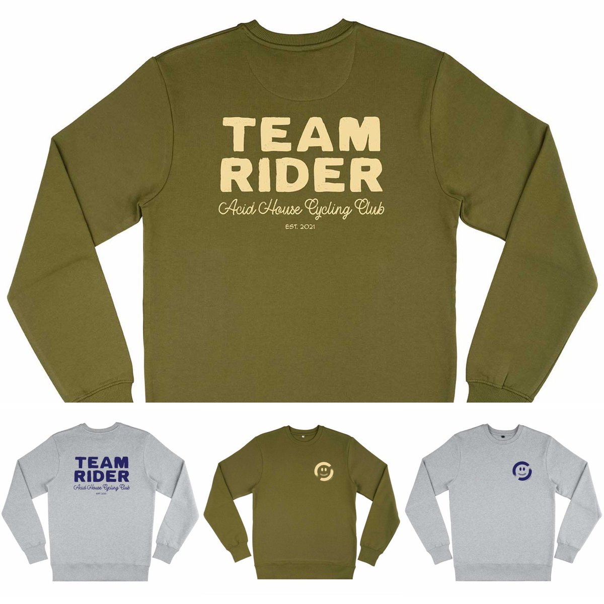 🚨RESTOCK🚨Riders ready. Our @deanrmarsh Acid House Cycling Club Team Riders sweatshirts are back! #acidhouse #cycling #organiccotton #acidhousecyclingclub