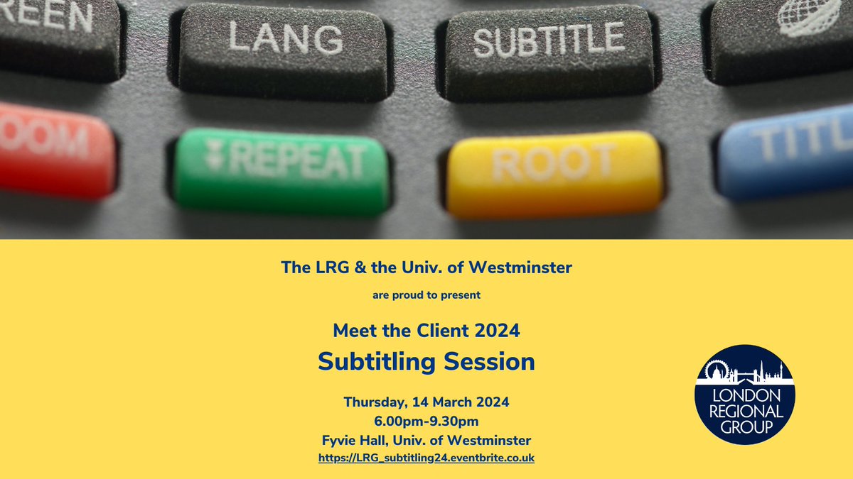ITI LRG (@itilrg) on Twitter photo Building on our successful #MeetTheClient series with <a href="/UniWestminster/">University of Westminster</a>, this 14-March even twill focus on #SUBTITLING. Community Experts will talk about the sector & share their knowledge!
Book your place: lnkd.in/dP4FYMTs
@ITIUK #xl8n #1nt #languages #movies #film #tv Building on our successful #MeetTheClient series with <a href="/UniWestminster/">University of Westminster</a>, this 14-March even twill focus on #SUBTITLING. Community Experts will talk about the sector & share their knowledge!
Book your place: lnkd.in/dP4FYMTs
@ITIUK #xl8n #1nt #languages #movies #film #tv
