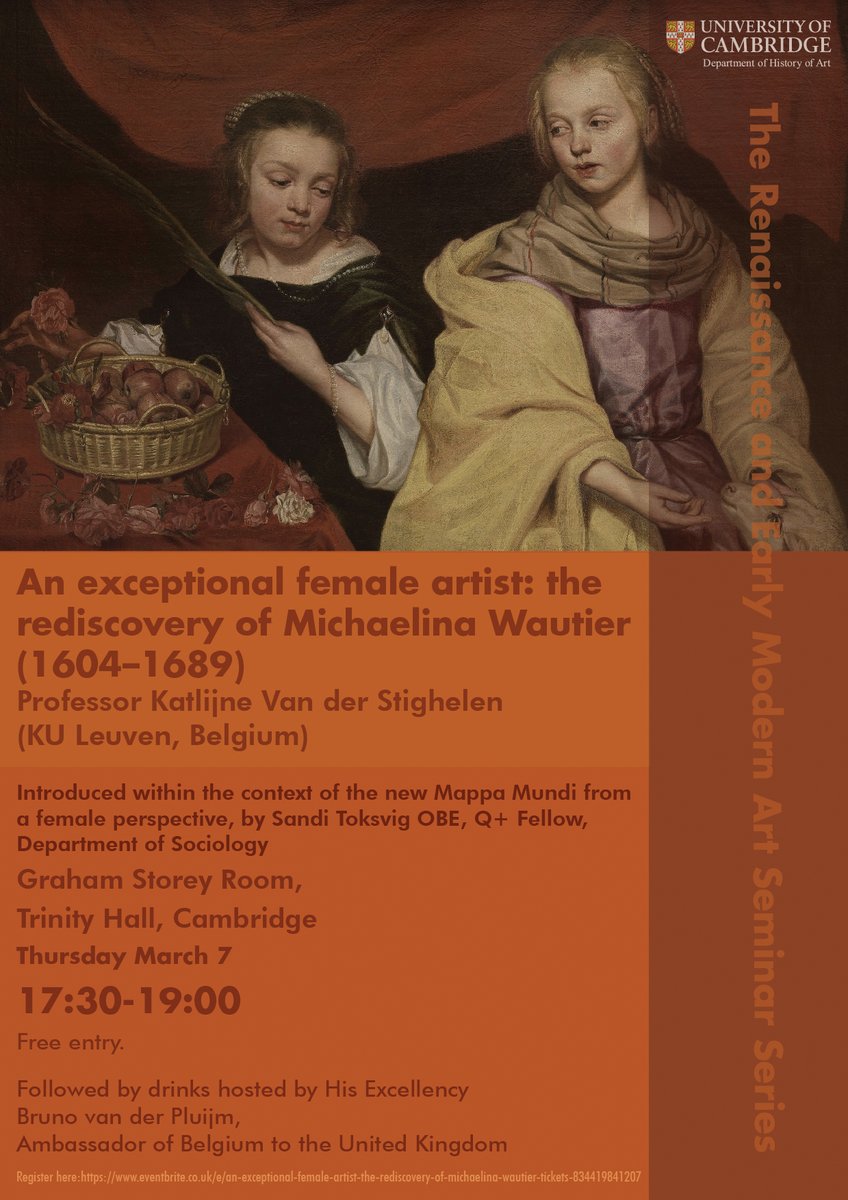 Please join us on Thursday March 7 from 5:30pm for the next Renaissance and Early Modern Seminar with Prof Katlijne Van der Stighelen on ‘An exceptional female artist: the rediscovery of Michaelina Wautier’. Introduced by Sandi Toksvig OBE. @sanditoksvig @BelgiuminUK