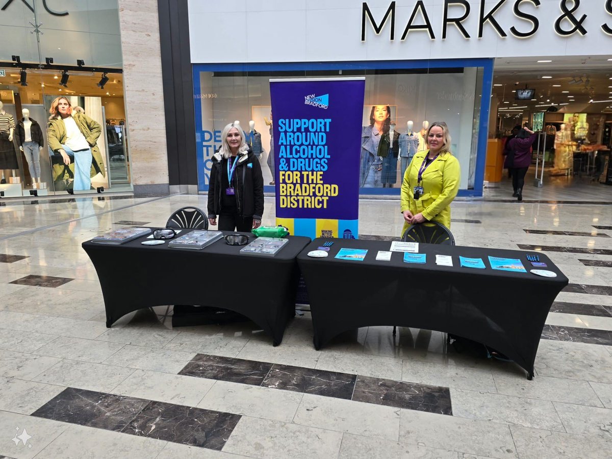 NewVisionBrad's tweet image. Come and talk to us today!
We are outside Marks and Spencer at the Broadway until 4pm today.
Talk to us if you are worried about your drug or alcohol use and we can talk about the support we offer! 😀
#alcohol #bradford #alcoholsupport #drugsupport