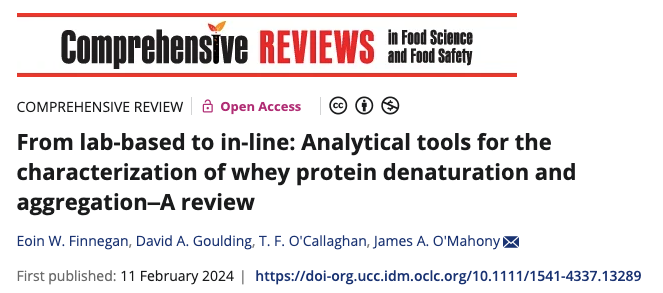 Excellent new review article now out in @IFT led by researcher Eoin Finnegan and Prof @SeamusOM @fnsucc @UCCResearch as part of @dptcentre research examining 'Analytical tools for the characterization of whey protein denaturation and aggregation'
dx.doi.org/10.1111/1541-4…